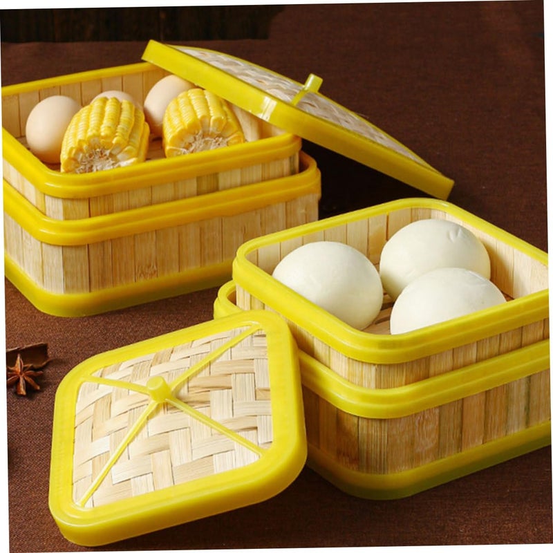 5 Inch Square Bamboo Steamer Basket Set with Lid for Dumplings Vegetables and Rice - Image 4