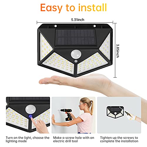 SUNET 100-LED Motion Sensor Outdoor Light IP65 Waterproof Wireless Led Solar Outdoor Lights Bright for Backyard Garden Fence Patio Front Door Garage Deck Pathway Porch - Image 3