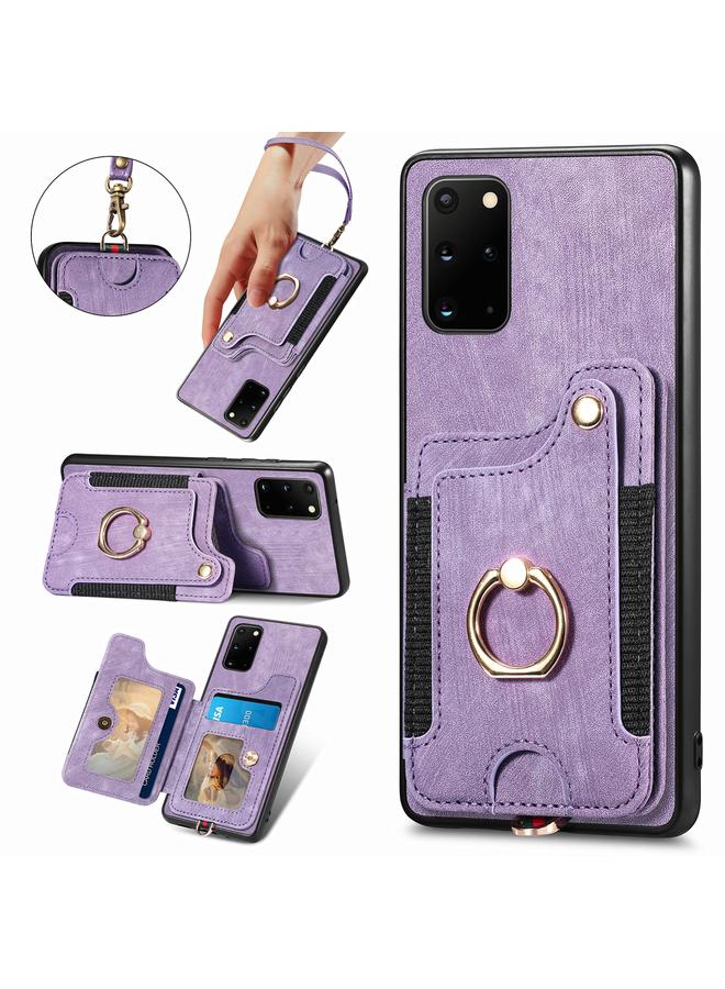 اس-توب جراب لهاتف Samsung Galaxy S20 Ultra بتصميم ريترو مع حلقة ملمس للبشرة ومحفظة بطاقات متعددة - Image 5