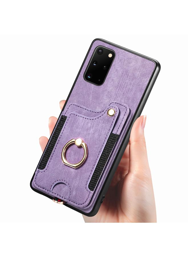 اس-توب جراب لهاتف Samsung Galaxy S20 Ultra بتصميم ريترو مع حلقة ملمس للبشرة ومحفظة بطاقات متعددة - Image 4