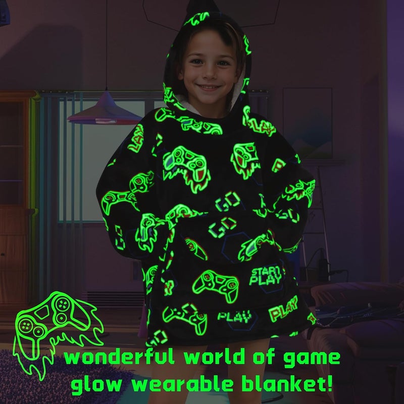 REXEO Wearable Blanket Hoodie for Kids Fleece Sweatshirt Blanket Gamer Gifts for Boys Girls Flannel Hooded Blanket with Pocket and Sleeves for Kids - Image 3