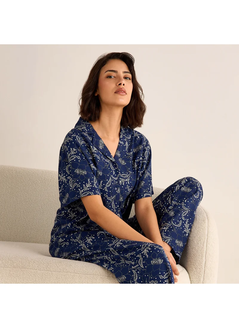 سبلاش فيڤ All-Over Floral Print Shirt and Pyjama Set