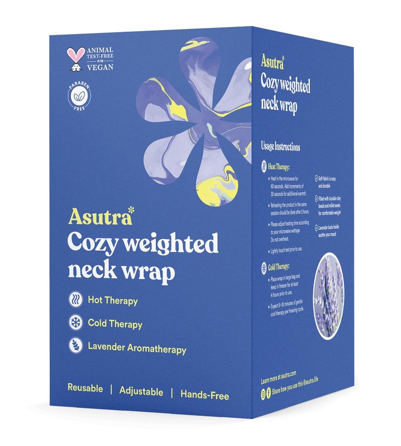 Asutra لفافة عنق ASUTRA المثقلة، رمادي فخم - وسادة تسخين قابلة للاستخدام بدون يدين للعنق والكتفين، كمادات ساخنة وباردة، علاج باللافندر - Image 5