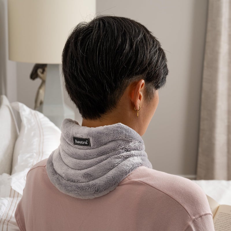 Asutra لفافة عنق ASUTRA المثقلة، رمادي فخم - وسادة تسخين قابلة للاستخدام بدون يدين للعنق والكتفين، كمادات ساخنة وباردة، علاج باللافندر - Image 4