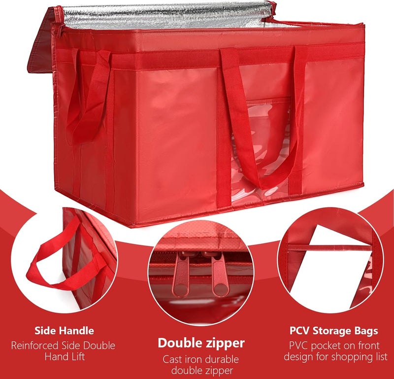 Yalin XXXL Large Insulated Cooler Bag, Styrofoam Cooler of Keep Food Hot or Cold, Reusable Double Zipper Food Delivery Bag for Grocery Shopping, 23" W x 15" H x 14" D (Red, 3XL (Pro)) - Image 3