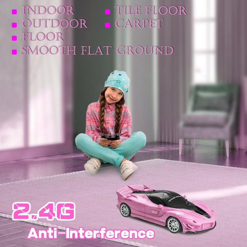 Yomwet Remote Control Car Pink RC Cars for Girls Rechargeable RC Racing Electric Power On Road High Speed Drift Model Vehicle Toy with Led Headlight Birthday for Kids Age 3 - Image 3