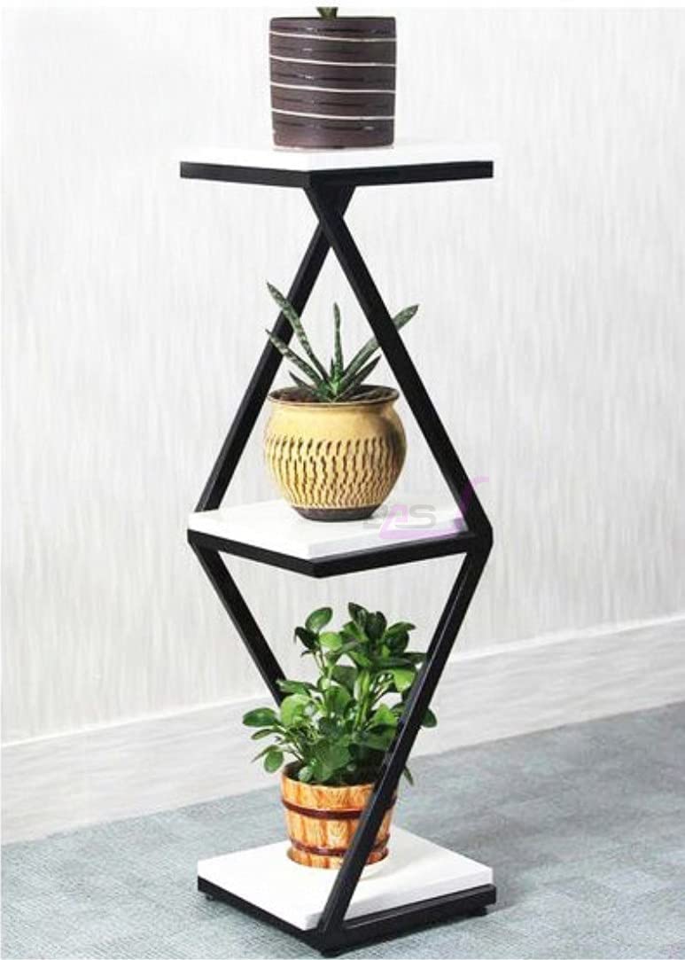 DDS Dream Decor Shoppee 3 Tier 3 Potted Iron-Wood Plant Stand, Curved Flower Pot Holder Shelf for Indoor Outdoor Planter Stand (Black-White) - Image 4
