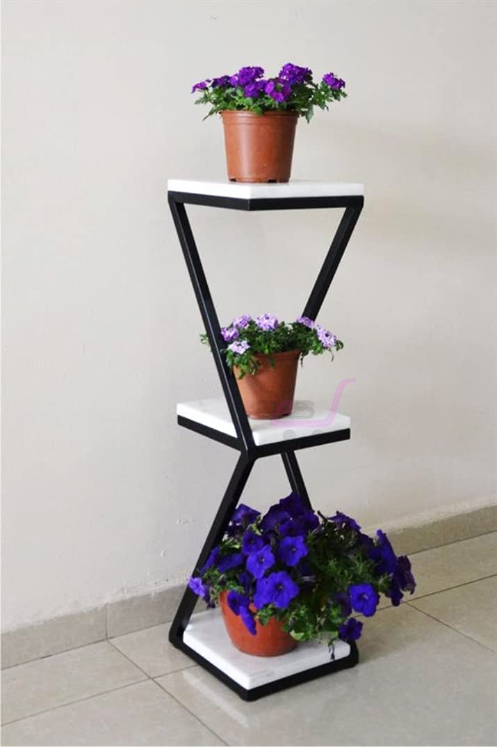 DDS Dream Decor Shoppee 3 Tier 3 Potted Iron-Wood Plant Stand, Curved Flower Pot Holder Shelf for Indoor Outdoor Planter Stand (Black-White) - Image 3