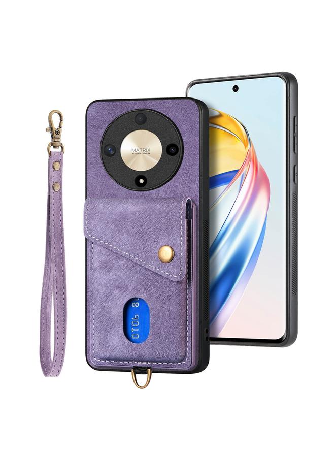 اس-توب جراب هاتف Honor X9b بتصميم محفظة بطاقات عتيقة من الجلد القابل للطي مع حزام - Image 2