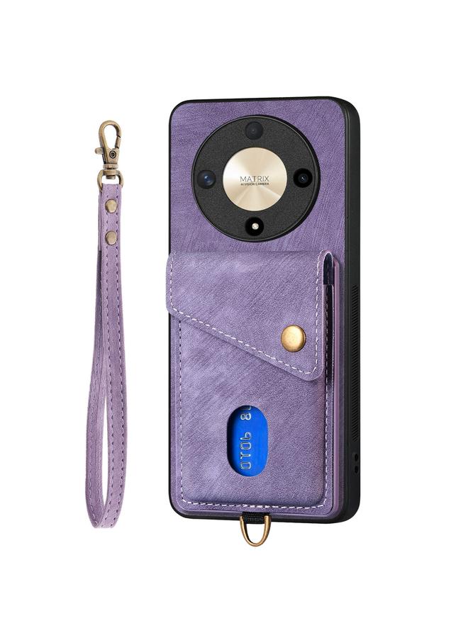 اس-توب جراب هاتف Honor X9b بتصميم محفظة بطاقات عتيقة من الجلد القابل للطي مع حزام - Image 3