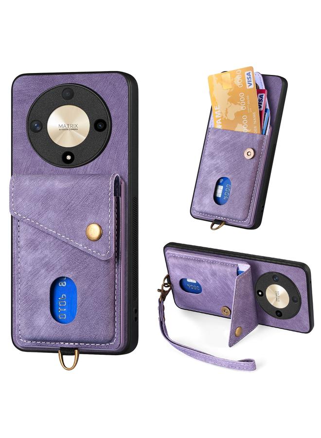 اس-توب جراب هاتف Honor X9b بتصميم محفظة بطاقات عتيقة من الجلد القابل للطي مع حزام - Image 1