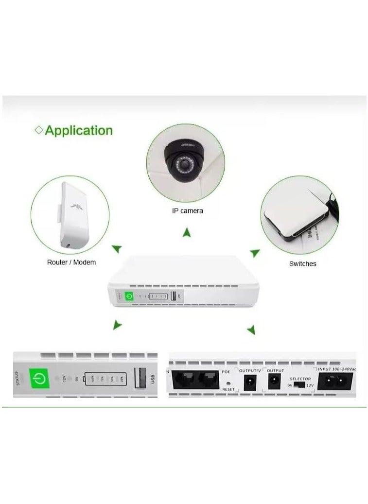 DC UPS POE-432P-10000M-48V Mini Portable POE UPS Upgraded Version with USB5V DC12v/9v, POE24V/48V Power Supply 1Gbps Gigabit POE Port and Built-in Adapter(2024)White