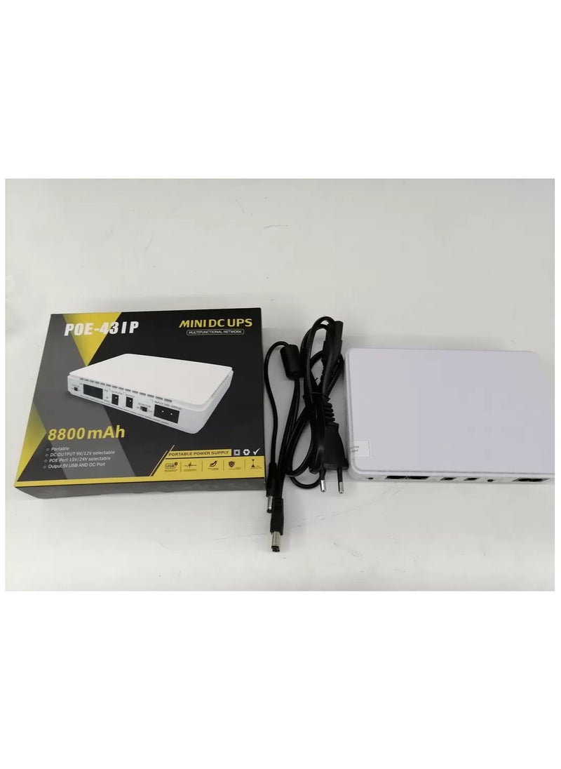 DC UPS POE-432P-10000M-48V Mini Portable POE UPS Upgraded Version with USB5V DC12v/9v, POE24V/48V Power Supply 1Gbps Gigabit POE Port and Built-in Adapter(2024)White