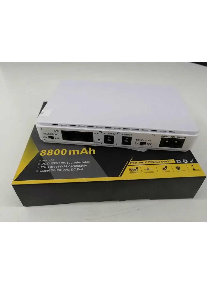 DC UPS POE-432P-10000M-48V Mini Portable POE UPS Upgraded Version with USB5V DC12v/9v, POE24V/48V Power Supply 1Gbps Gigabit POE Port and Built-in Adapter(2024)White