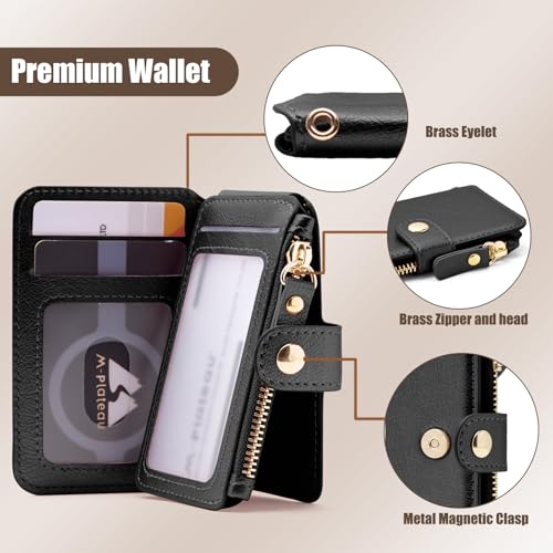 M-Plateau Wallet, Womens card Holder Leather Keychain Wallet With Zipper Coin Pocket ID Window Wrist Strap Gift Box (Black) - Image 3