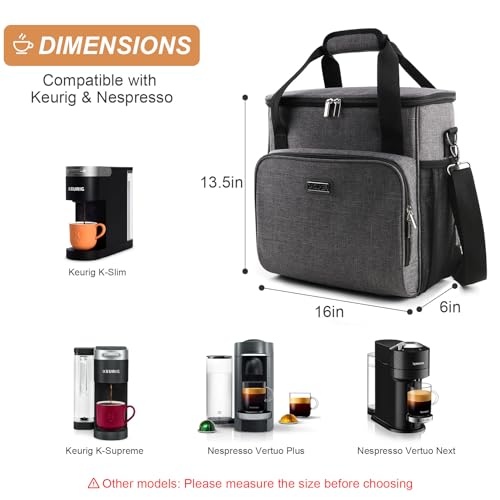 BAGLHER Coffee Maker Travel Bag Compatible with Keurig K-Slim, Keurig K-Supreme or Other Accessories, Portable Coffee Maker Case with Shoulder Strap for Travel, Grey - Image 2