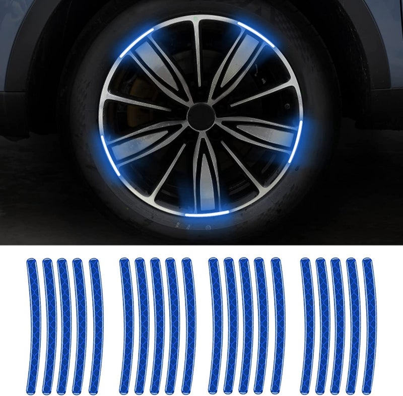 US1984 20pcs Reflective Wheel Rim Stripe Decal Sticker for Car Motorcycle Wheels Cycling Bike Bicycle Night Safety Decoration Stripe Universal Anti-Scratch Reflective Rim Stickers (Blue) - Image 3