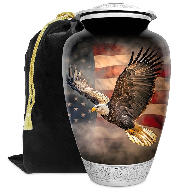Double Trouble Inc American US Flag Patriotic Eagle Urn for Human Ashes | Large Handcrafted Funeral Memorial | Decorative Cremation Urn for Women and Men - Image 1