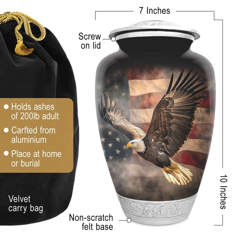 Double Trouble Inc American US Flag Patriotic Eagle Urn for Human Ashes | Large Handcrafted Funeral Memorial | Decorative Cremation Urn for Women and Men - Image 2