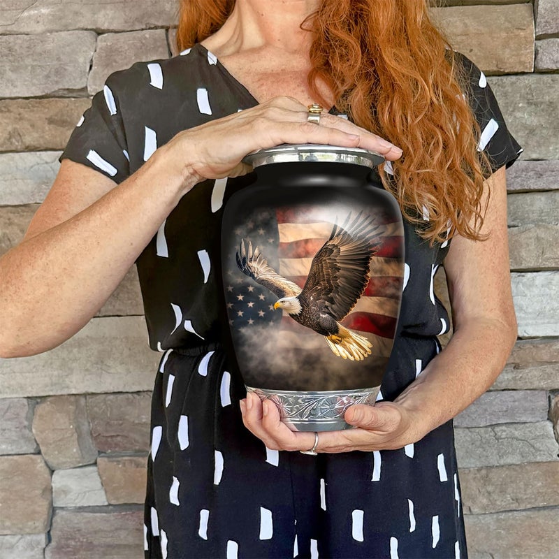 Double Trouble Inc American US Flag Patriotic Eagle Urn for Human Ashes | Large Handcrafted Funeral Memorial | Decorative Cremation Urn for Women and Men - Image 5