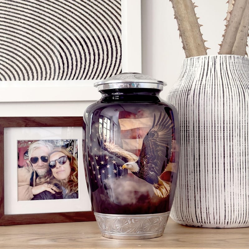 Double Trouble Inc American US Flag Patriotic Eagle Urn for Human Ashes | Large Handcrafted Funeral Memorial | Decorative Cremation Urn for Women and Men - Image 3