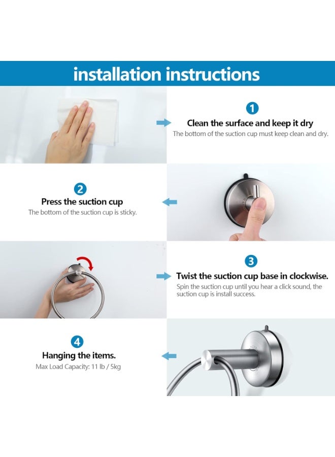 Suction Cup Towel Ring, Brushed Nickel Bathroom Wall Towel Rack, SUS 304 Stainless Steel Kitchen Towel Holder  - Image 5