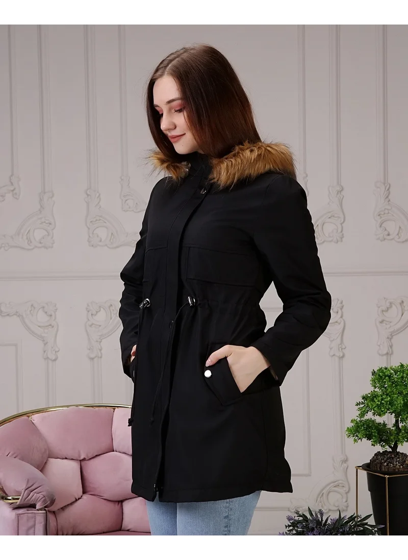 Vibeys Collection Black Fur Lined and Waterproof Plus Size Women's Winter Coat & Jacket