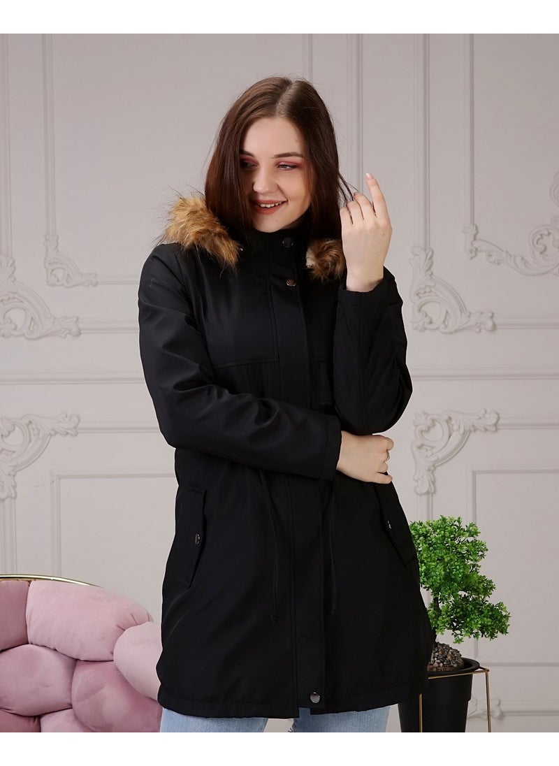 Black Fur Lined and Waterproof Plus Size Women's Winter Coat & Jacket - pzsku/ZDBFE899F2AA93656E4BAZ/45/_/1738786333/ce906ffd-f729-4379-aaf5-274d5b5a58e2