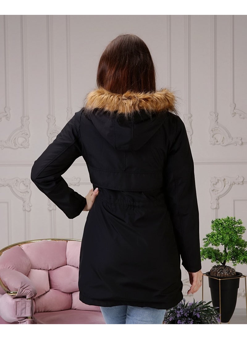 Black Fur Lined and Waterproof Plus Size Women's Winter Coat & Jacket - pzsku/ZDBFE899F2AA93656E4BAZ/45/_/1738786336/26780f11-16ce-40a2-9922-a27d51ac423b