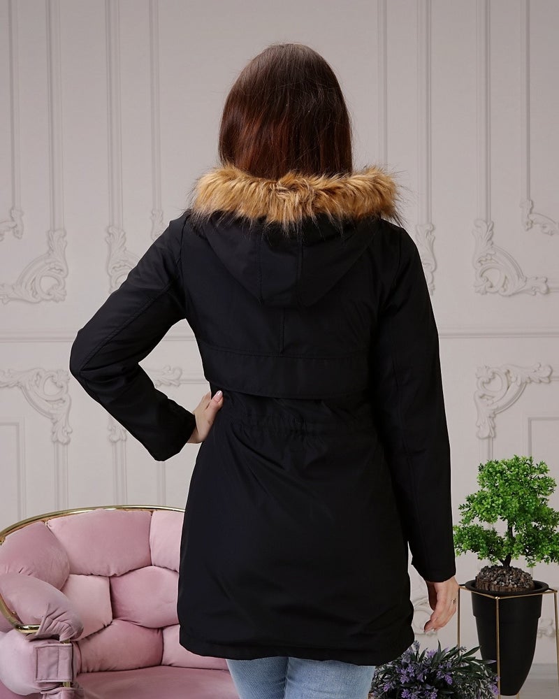 Vibeys Collection Black Fur Lined and Waterproof Plus Size Women's Winter Coat & Jacket - Image 4