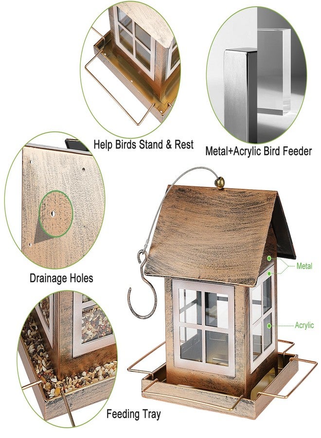 IWNTWY Bird Feeders, Metal Bird Feeder for Outdoors Hanging, Weatherproof Large Capacity Birdfeeder with Squirrel Proof Buckle for Outside, Country House Shape - Image 3