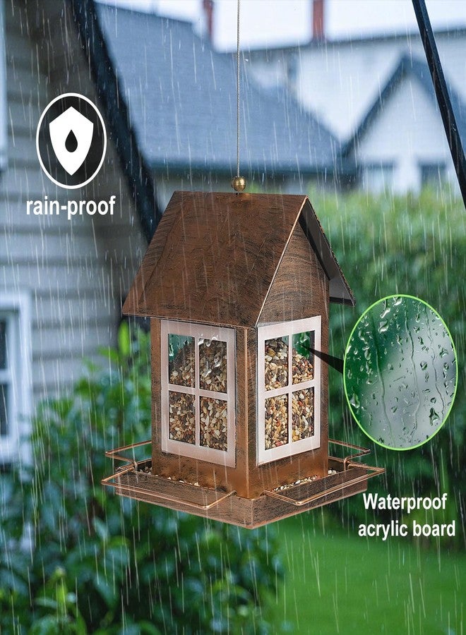 IWNTWY Bird Feeders, Metal Bird Feeder for Outdoors Hanging, Weatherproof Large Capacity Birdfeeder with Squirrel Proof Buckle for Outside, Country House Shape - Image 5
