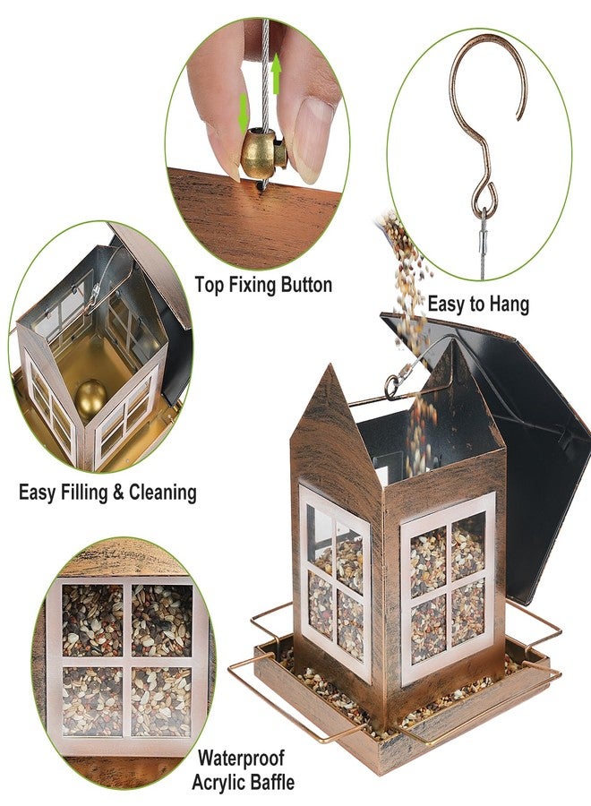 IWNTWY Bird Feeders, Metal Bird Feeder for Outdoors Hanging, Weatherproof Large Capacity Birdfeeder with Squirrel Proof Buckle for Outside, Country House Shape - Image 4