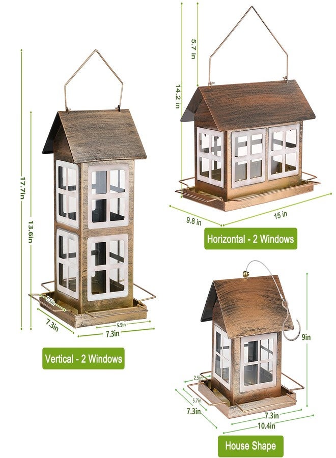 IWNTWY Bird Feeders, Metal Bird Feeder for Outdoors Hanging, Weatherproof Large Capacity Birdfeeder with Squirrel Proof Buckle for Outside, Country House Shape - Image 2