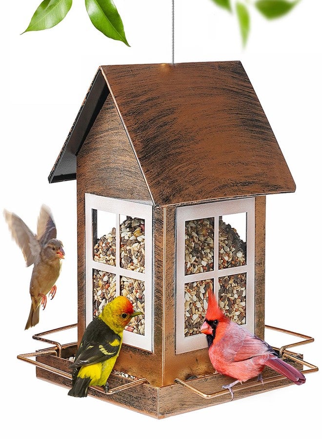 IWNTWY Bird Feeders, Metal Bird Feeder for Outdoors Hanging, Weatherproof Large Capacity Birdfeeder with Squirrel Proof Buckle for Outside, Country House Shape - Image 1