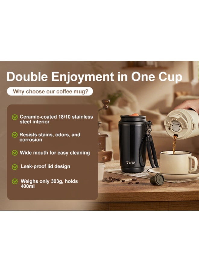 TKK 400ml Stainless Steel Coffee Thermos 316 Keep Temperature for 6 to 12 hours dual drinking method | Black - Image 2