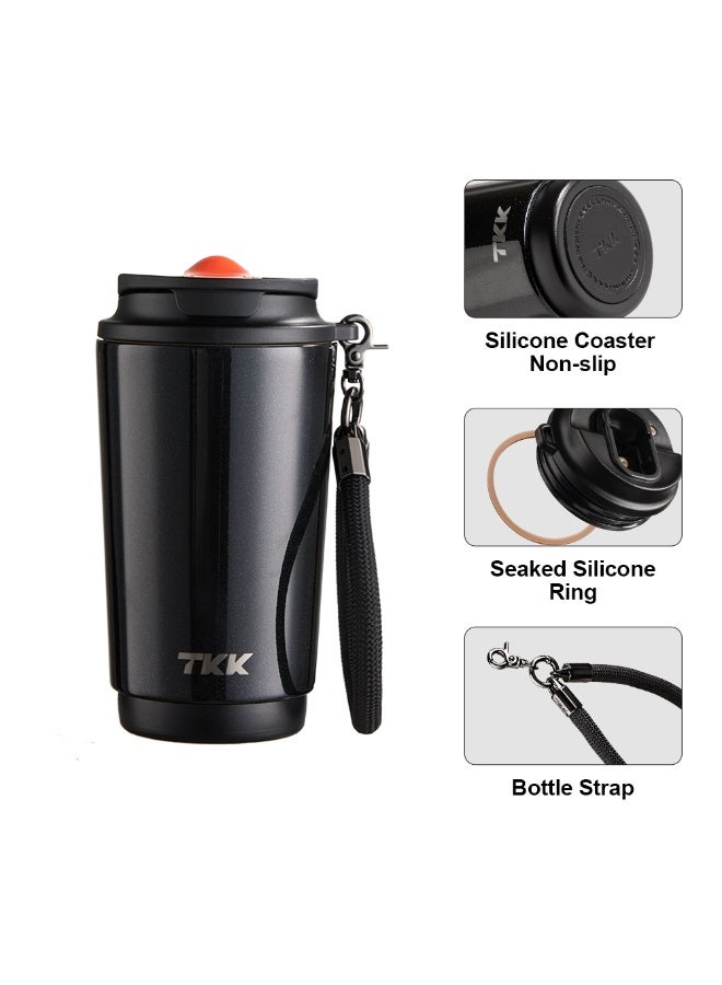 TKK 400ml Stainless Steel Coffee Thermos 316 Keep Temperature for 6 to 12 hours dual drinking method | Black - Image 4