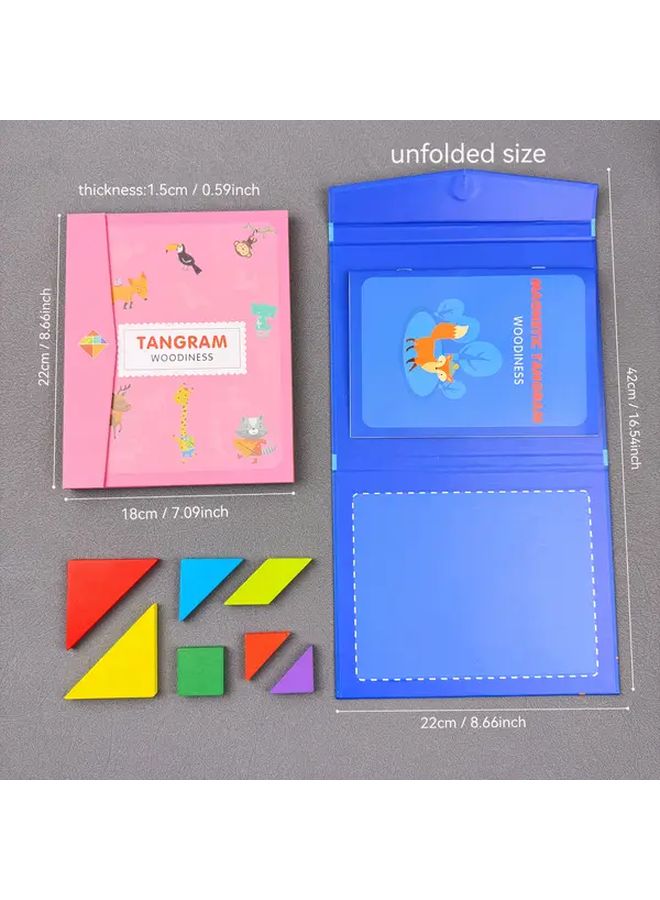 Blue Wooden Tangram Puzzle Educational Toy For Geometric Shape Building Observation And Manual Skills Development Logic Thinking Exercise Tool Ideal For Christmas Easter Halloween Gift For Boys And Girls - Image 2