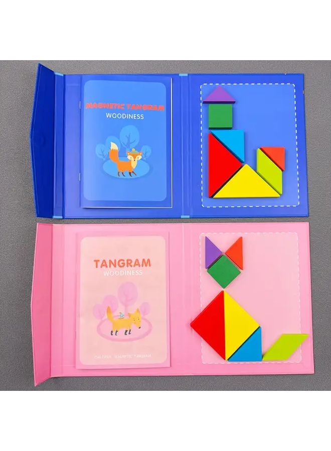 Blue Wooden Tangram Puzzle Educational Toy For Geometric Shape Building Observation And Manual Skills Development Logic Thinking Exercise Tool Ideal For Christmas Easter Halloween Gift For Boys And Girls - Image 4