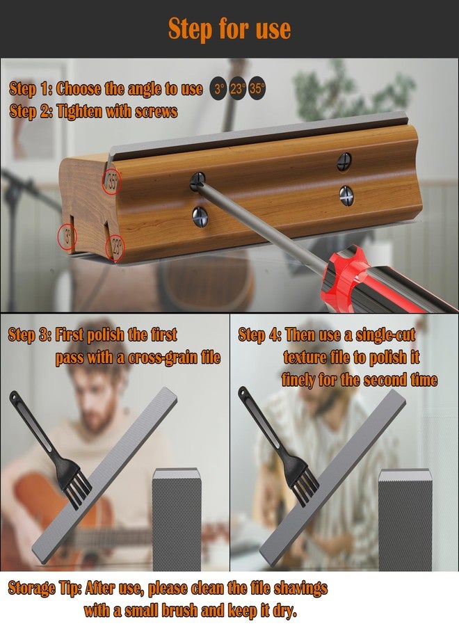 Vacaboro 3/23/35 Degree Fret End Beveling File, 3 in 1 fret file - Guitar Bass Fret End Dressing, Guitar Fret Crowning End Bevel File Luthier Tools for Rounding, Shaping and Deburring Frets Sprouts - Image 4