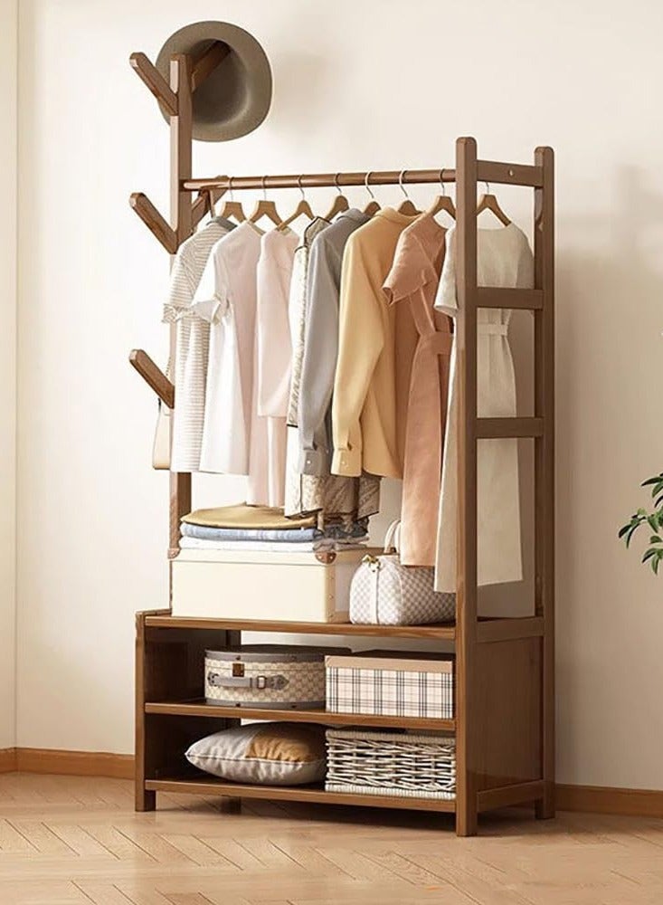Bamboo Garment Rack, Clothes Coat Hanging Rack Hall Tree Storage Shelves Closet Organizer Shoe Rack Free Standing Wardrobe Storage for Entryway Living Bedroom Office Storage (70*30*138CM) - Image 2