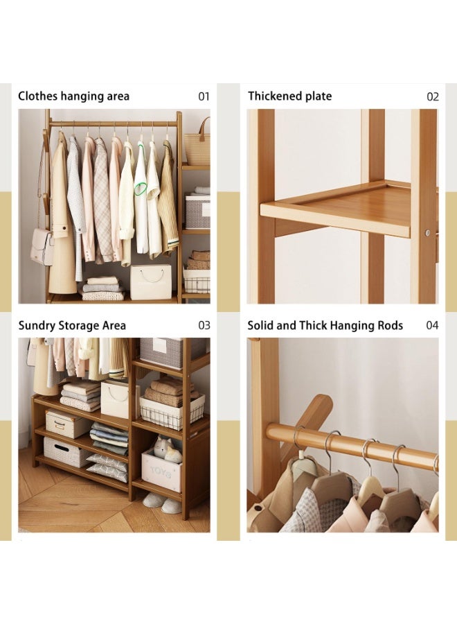 Bamboo Garment Rack, Clothes Coat Hanging Rack Hall Tree Storage Shelves Closet Organizer Shoe Rack Free Standing Wardrobe Storage for Entryway Living Bedroom Office Storage (70*30*138CM) - Image 5