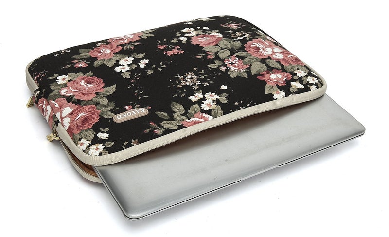kayond Water-Resistant Canvas 13.3 Inch Laptop Sleeve-Black C Rose - Image 5