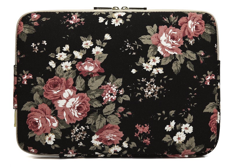 kayond Water-Resistant Canvas 13.3 Inch Laptop Sleeve-Black C Rose - Image 3