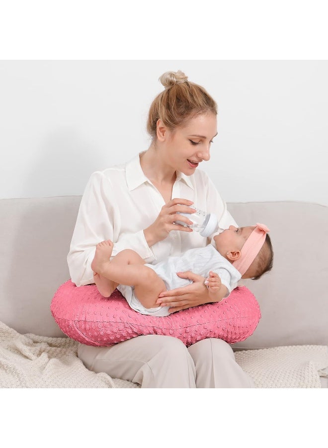 QUENESS Nursing Pillow and Positioner, Breastfeeding, Bottle Feeding, Baby Sitting Support with Removable Ultra Soft Cover, Tummy Time Support for Baby Boys and Girls (StrawberryRed) - Image 2