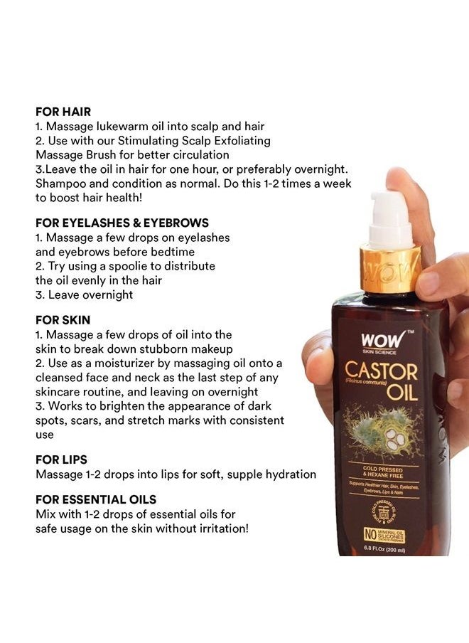 WOW Skin Science - Castor Oil, Cold Pressed For Hair, Nails, Eyebrow, and Eyelash Growth For Women and Men, Intense Moisturizer For Dry Hair & Skin, Rapid Eyelashes Boost, 100% Pure Castor Oil, Hexane F - Image 1