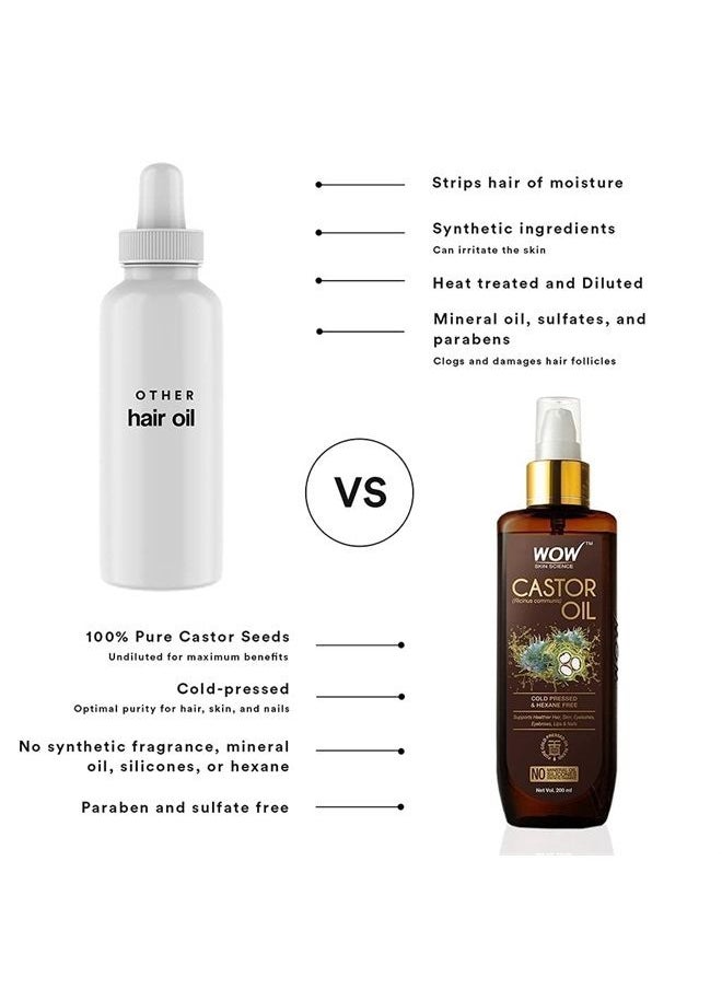 WOW Skin Science - Castor Oil, Cold Pressed For Hair, Nails, Eyebrow, and Eyelash Growth For Women and Men, Intense Moisturizer For Dry Hair & Skin, Rapid Eyelashes Boost, 100% Pure Castor Oil, Hexane F - Image 1