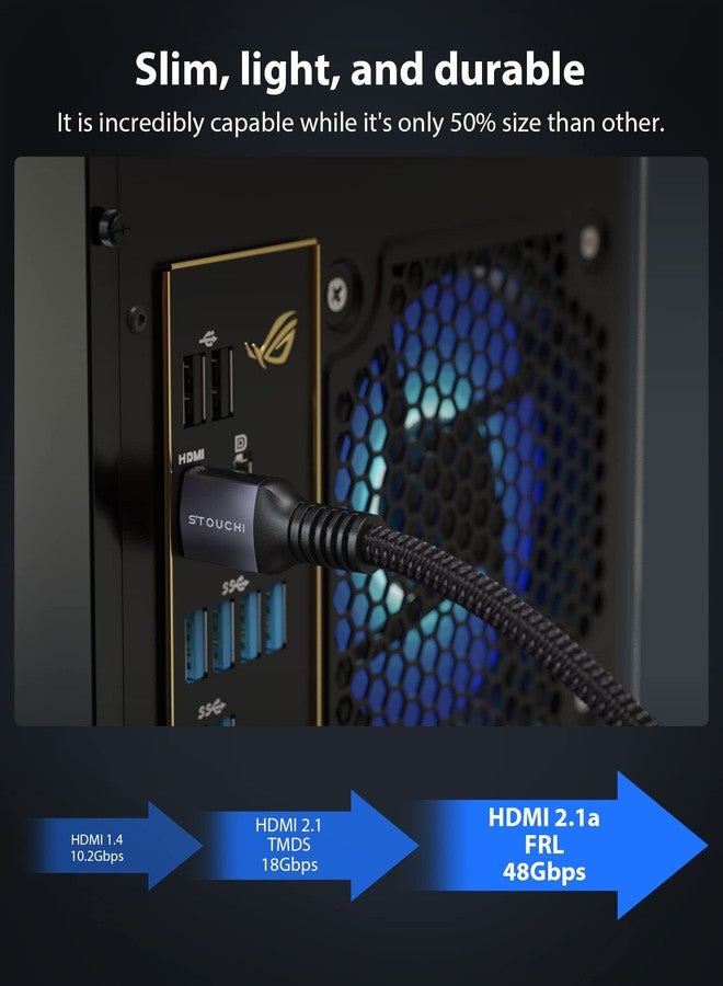 Stouchi 8K HDMI Cable 4FT 2-Pack, 8K & 4K Ultra High Speed HDMI Cord 2.1 Slim Braided Cables 48Gbps(8K@60Hz, 4K@120Hz, 2k@144Hz) SBTM eARC Dolby Vision for PS5 PS4 X-Box Series X - Image 3