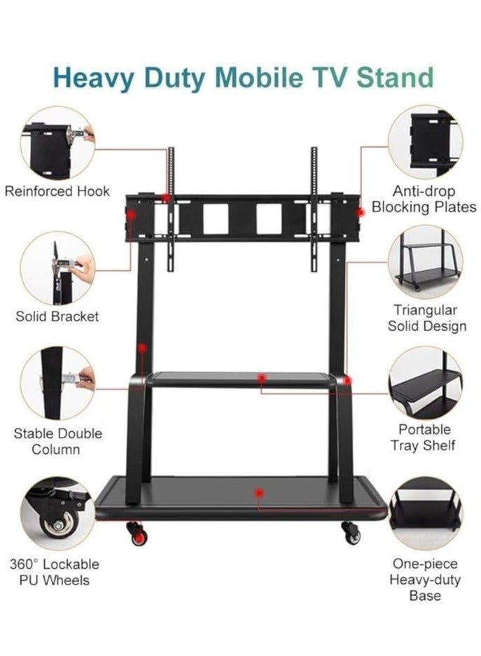 نيوستار حامل تلفزيون متنقل من NEWSTAR، حامل تلفزيون متنقل عالمي مزود بأرفف، حامل تلفزيون متحرك لشاشة LED LCD OLED المسطحة، شاشات تلفزيون البلازما، من 55 إلى 105 بوصة، أقصى وزن للحمل 150 كجم - Image 2