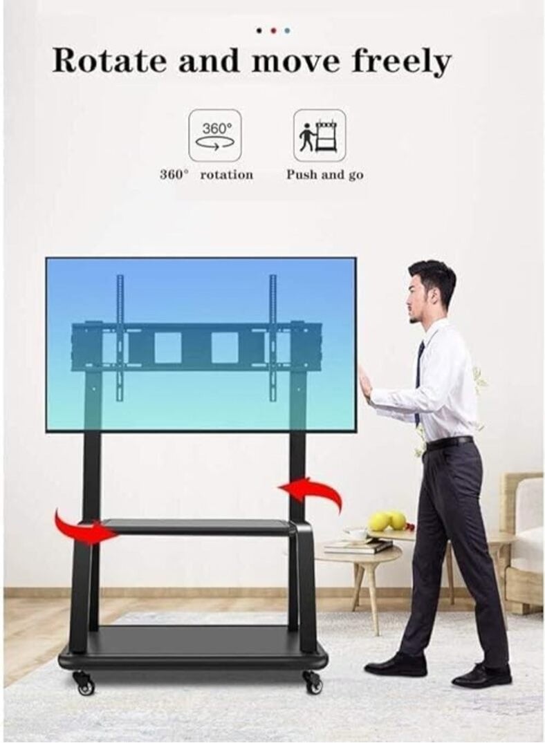 نيوستار حامل تلفزيون متنقل من NEWSTAR، حامل تلفزيون متنقل عالمي مزود بأرفف، حامل تلفزيون متحرك لشاشة LED LCD OLED المسطحة، شاشات تلفزيون البلازما، من 55 إلى 105 بوصة، أقصى وزن للحمل 150 كجم - Image 4